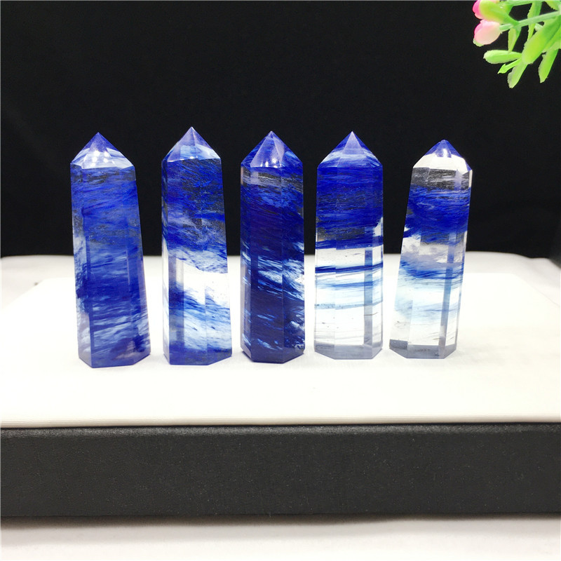 Wholesale-crystal-quartz-tower-points healing polished blue smelting stone crystal wand tower for fengshui