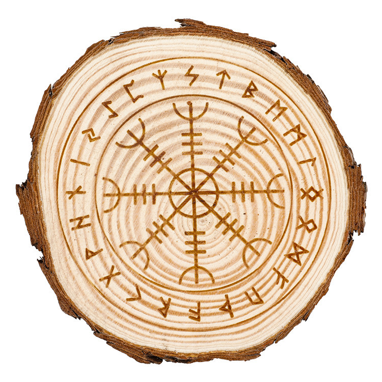 Wholesale Healing Energy Pattern Wood carving crafts round chakra seven star array wooden plate hand carving decoration