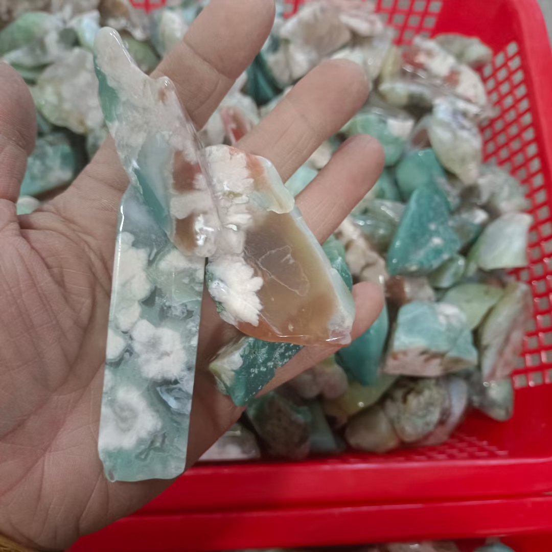 Crystal healing tumbled stones natural polishing green cherry blossom agate crystal gravel tumbled stones wholesale