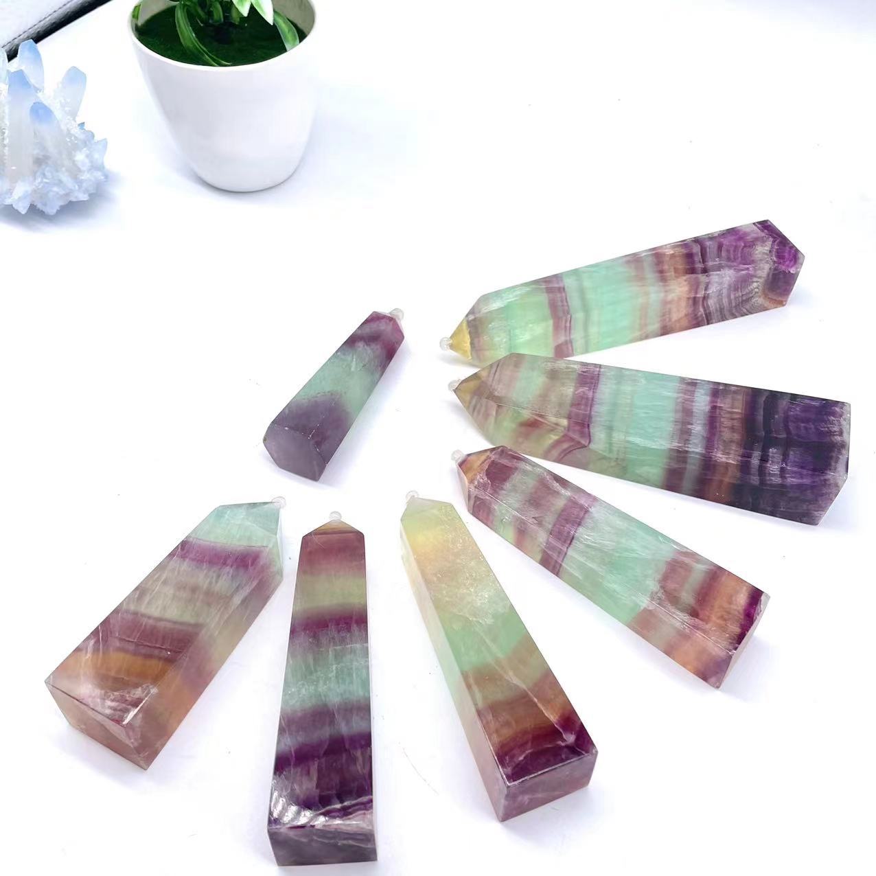 Best selling wholesale polished natural healing pink purple rainbow fluorite obelisk crystal quartz tower points for gifts