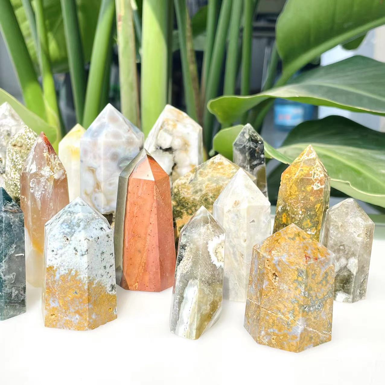 Good quality wholesale natural energy crystal point polishing marine jasper crystals healing stones tower for decoration