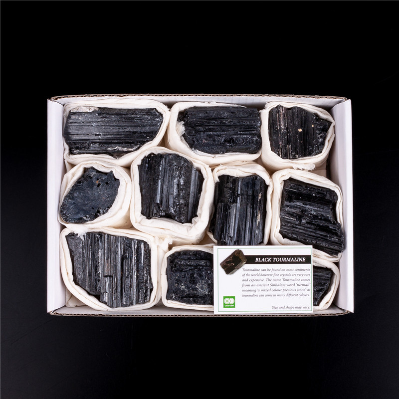 High quality natural gemstone rough raw stone crystal healing black tourmaline rough stone gift box set for sale