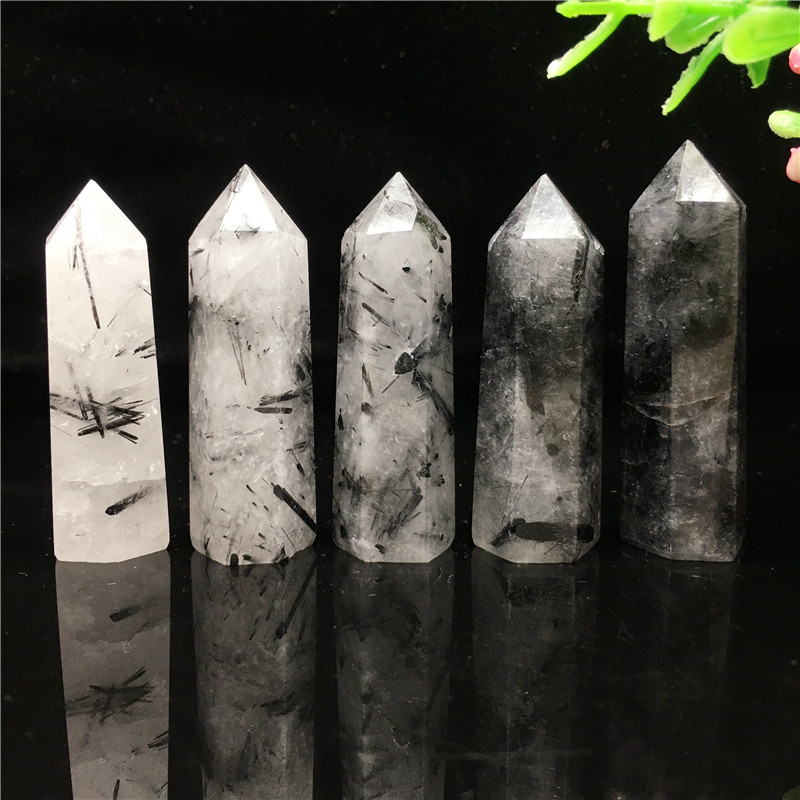 Polished quartz crystal wand point sale natural reiki black white fireworks crystal point tower bulk