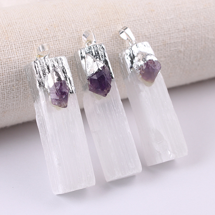 wholesale natural Stone Crystal amethyst citrine gold plated selenite pendant necklace crystals healing stones for gifts