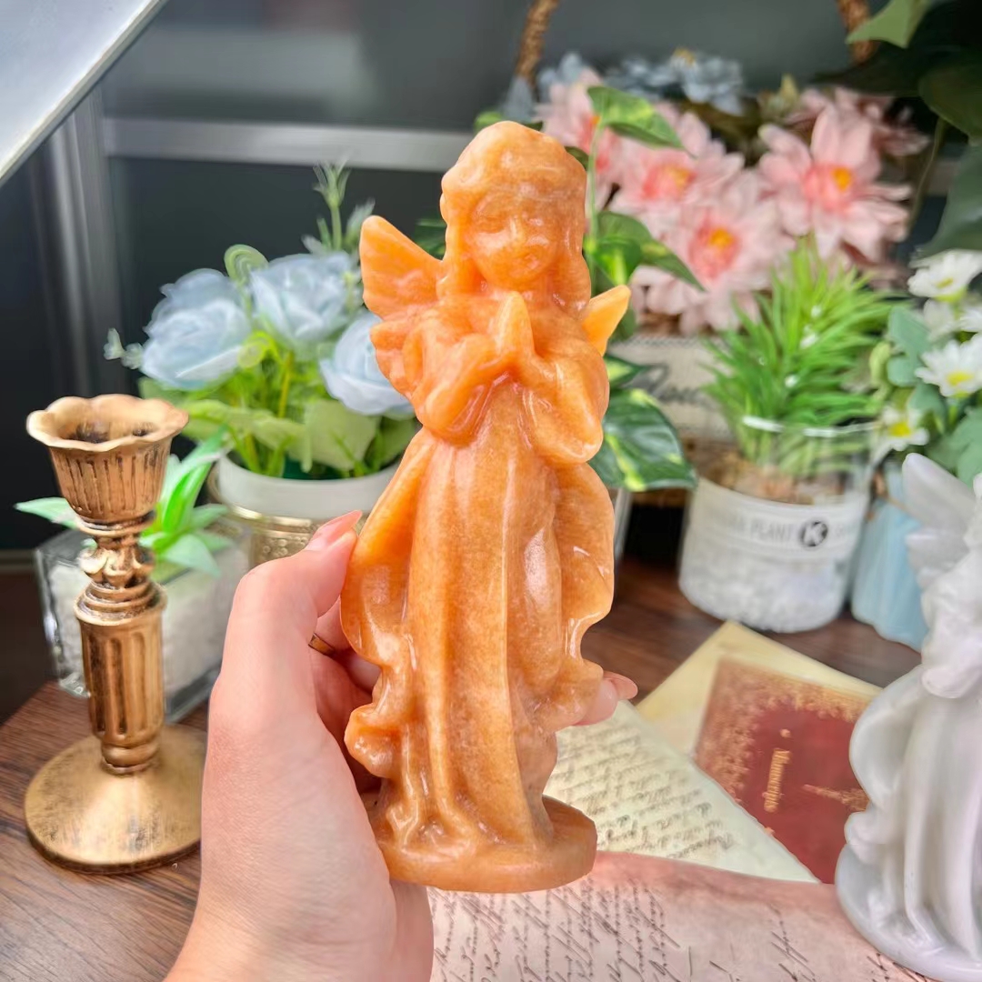 Home Decor hand carved crystal angel gifts natural healing prayer angel girl crystal carving gemstone folk crafts for sale