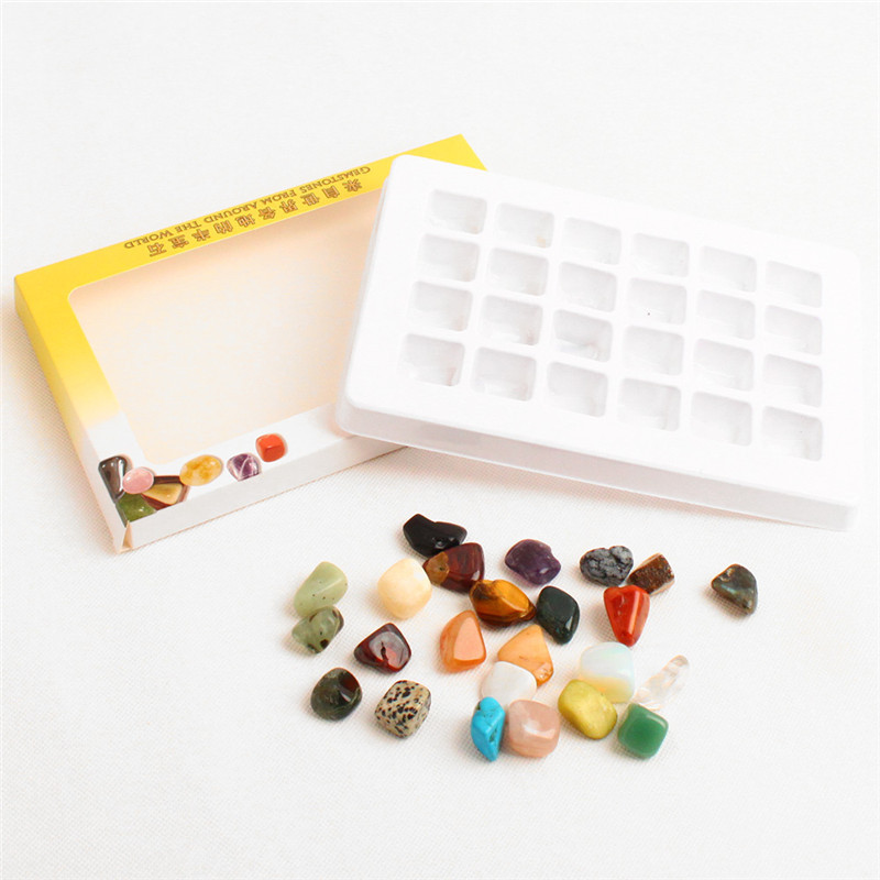 Wholesale mixed crystal ore semi-precious stone crafts specimen 24 Kinds of crystal stone rough raw ore reiki mineral gift box