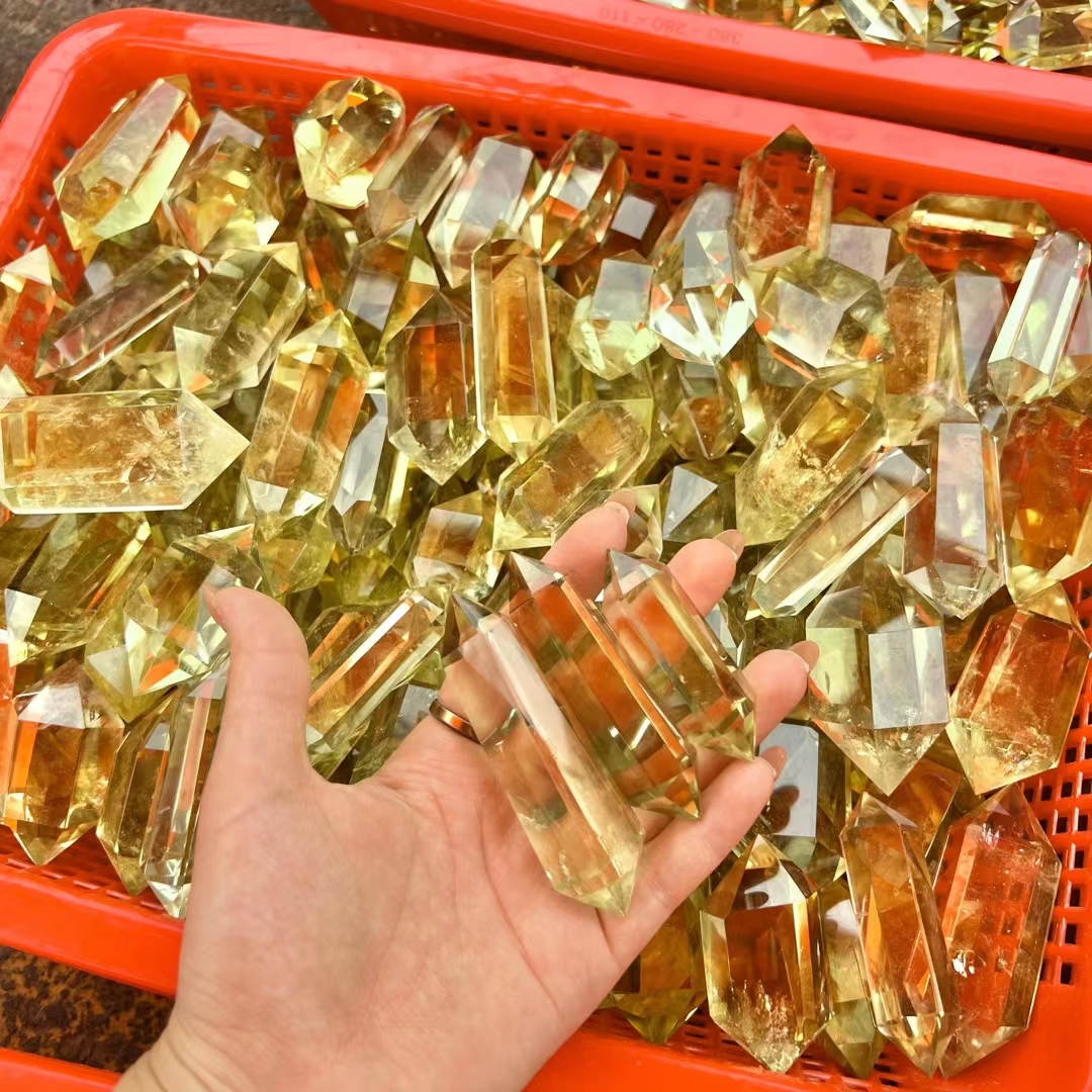 Natural crystal gemstone point tower wholesale healing polished citrine double pointed crystals crafts for decoration