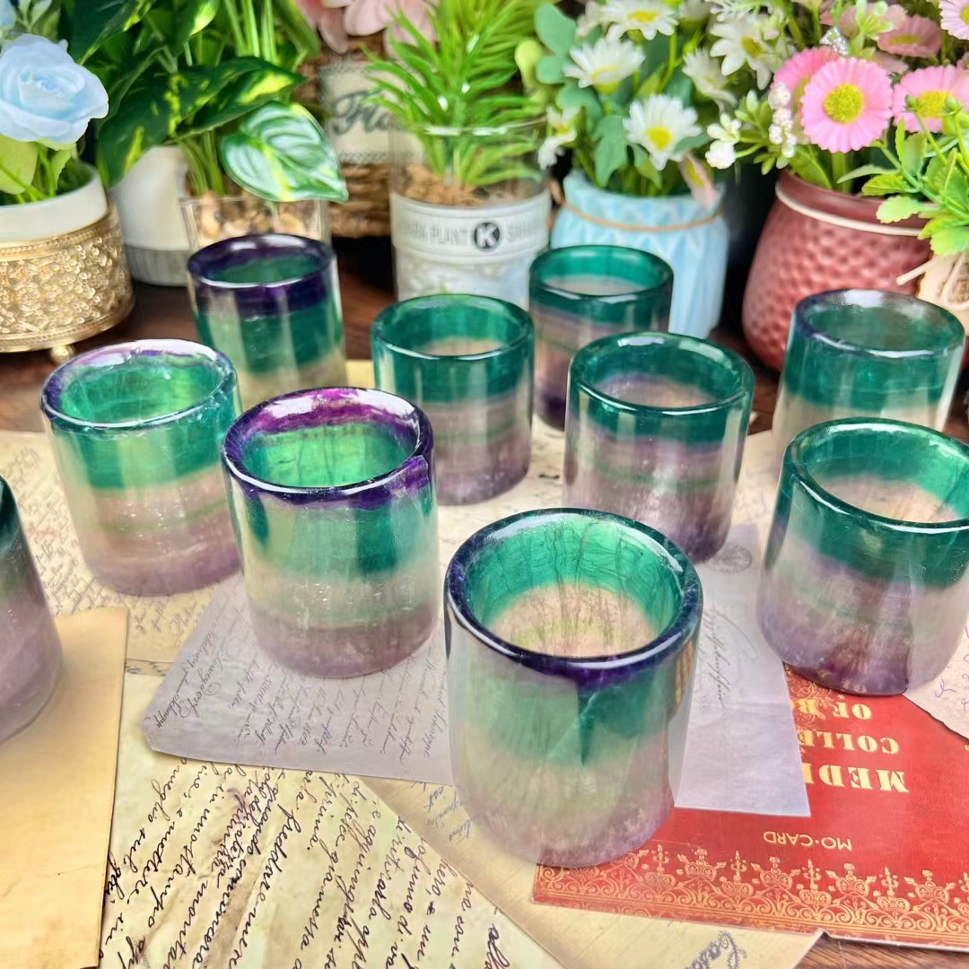 Hot selling wholesale natural polished 3.5 inches colored fluorite cup hand carved crystals crafts for healing