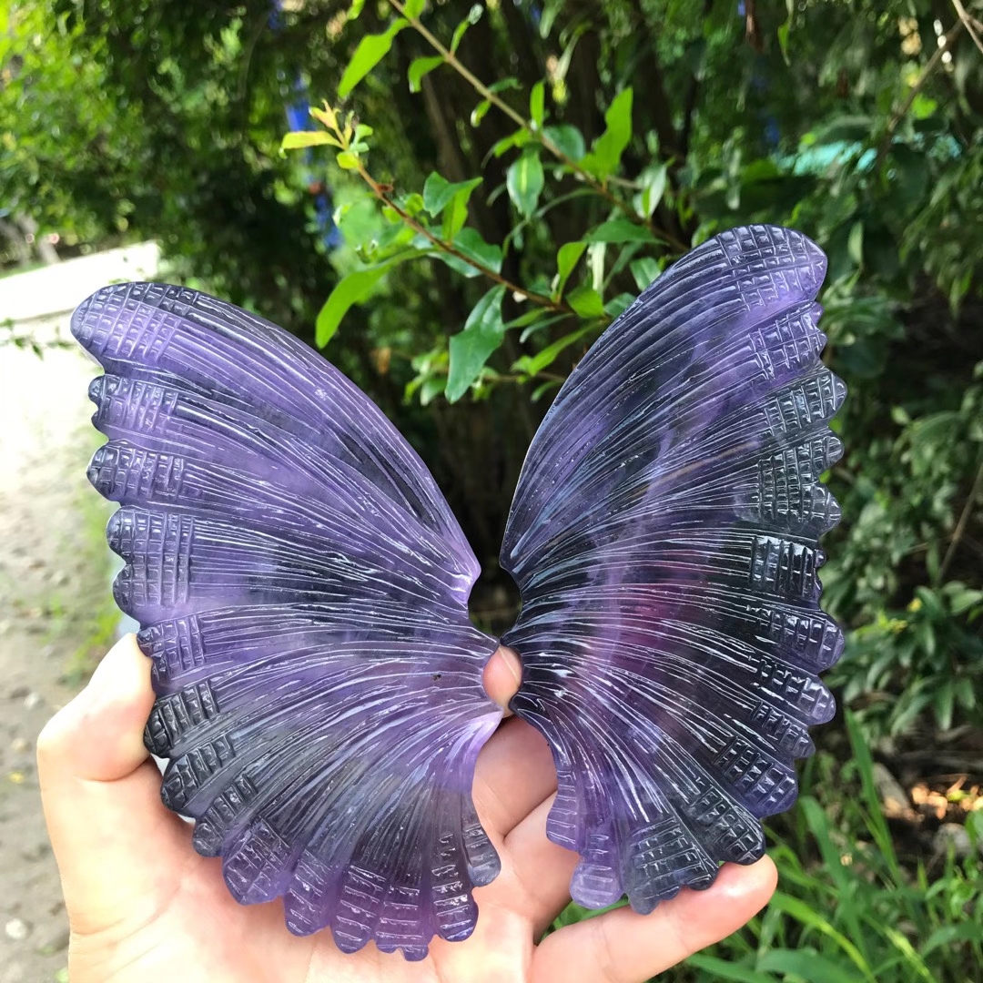 Natural crystal carving crafts healing polished crystal carving butterfly wings for decoration