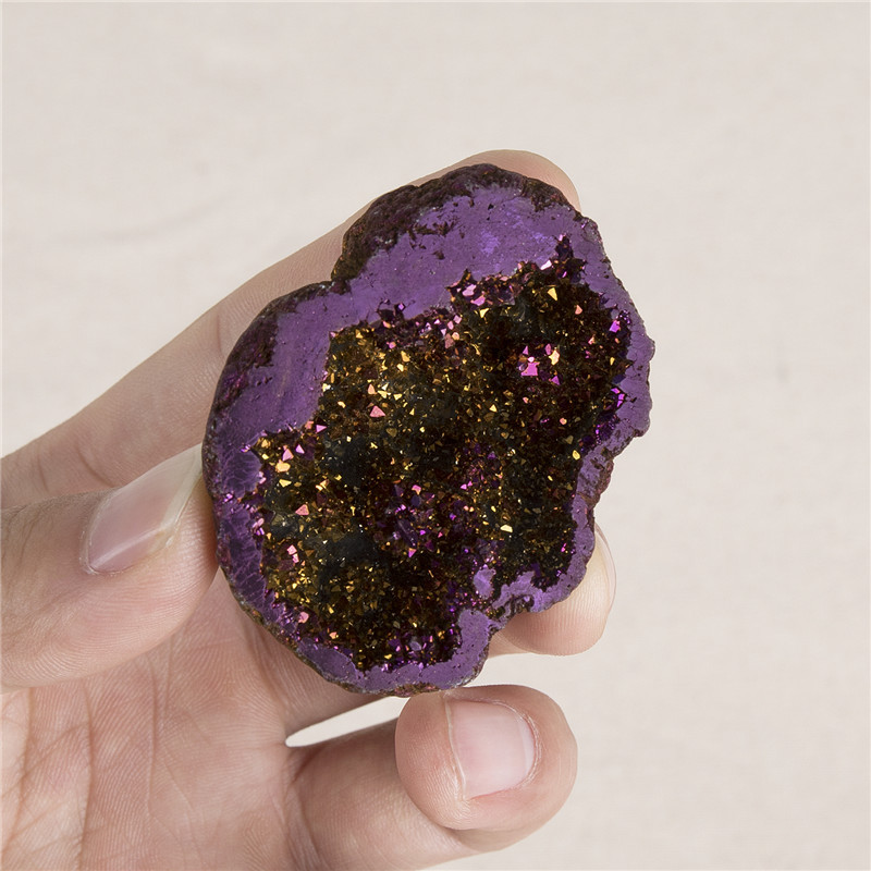 Hot sale wholesale natural geode gemstone plating color quartz agate cave crystal cluster cornucopia gift box for decoration