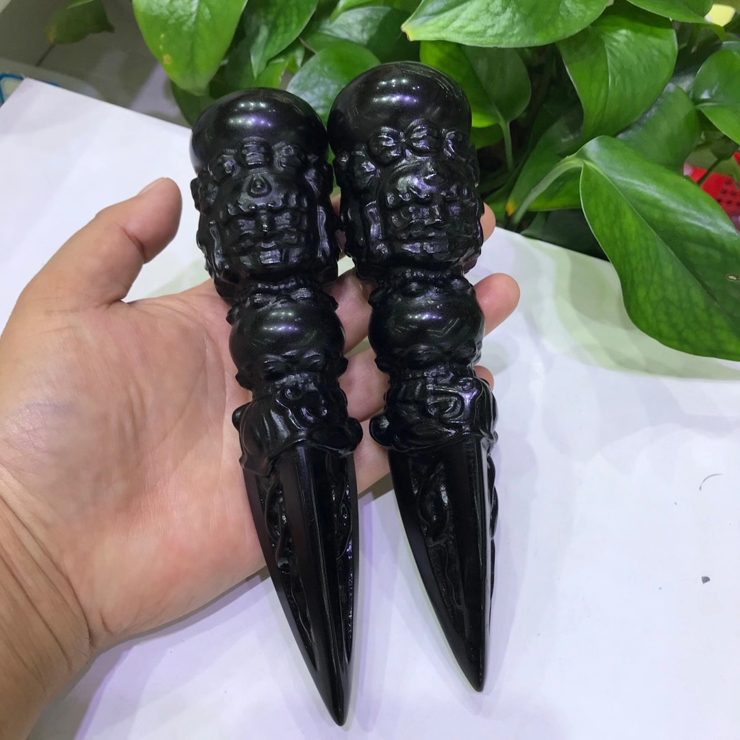 Hand carved crystal crafts wholesale natural polishing crystal carving obsidian vajra pestle for healing