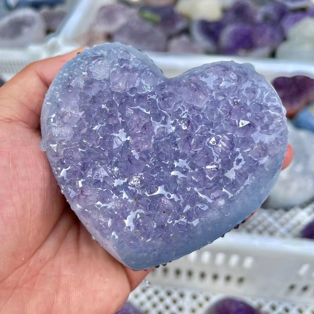 High quality crystal cluster hearts healing stone natural reiki amethyst cluster heart decoration for crystal crafts