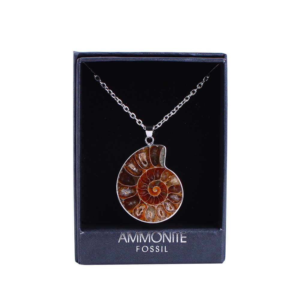 Wholesale high quality natural stone ammonite conch fossil pendant necklace crystal healing stone gift