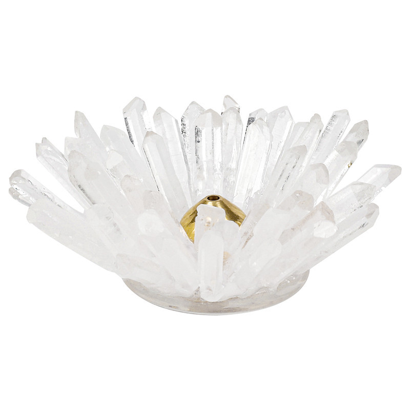 Hot sale new product polished healing flower shape natural white crystal tower point incense holder for decoration