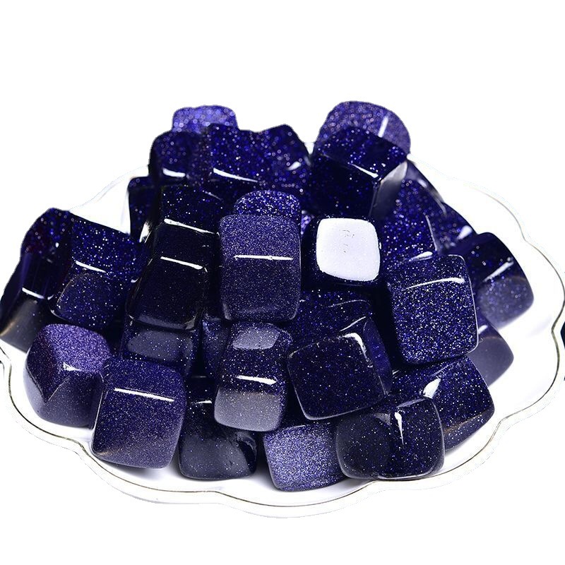 High quality natural blue gold stone cube crystal tumbling stone crystal healing stone crystal gravel for decoration or safety