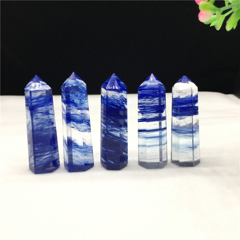 Wholesale-crystal-quartz-tower-points healing polished blue smelting stone crystal wand tower for fengshui