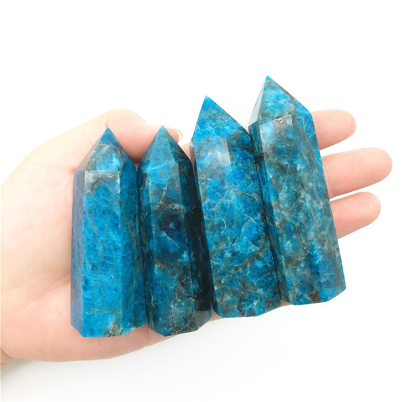 Hot sale reiki gemstone apatite stone natural healing blue apatite crystal tower wand bulk for decoration