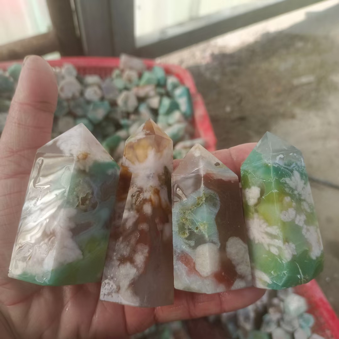 SAMEI JEWELRY natural polished agate crystal tower point bulk healing reiki green cherry good price crystal towers for sale