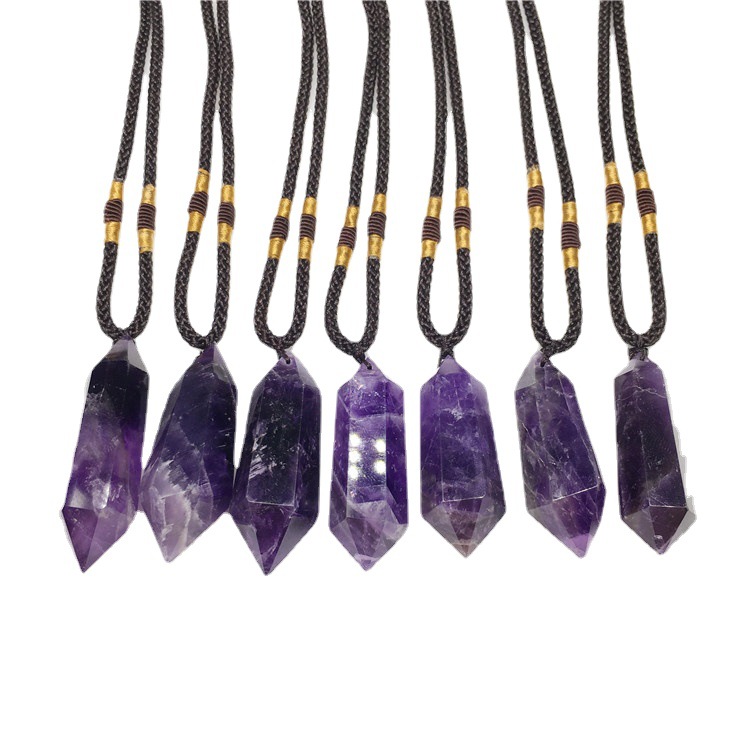 Wholesale high quality natural crystal pendant handmade drilled amethyst pendant men's women's necklace