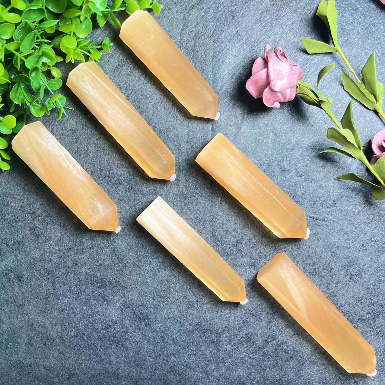 Natural clear crystal gypsum tower crafts wholesale bulk polished yellow gypsum crystals healing stones tower points for sale