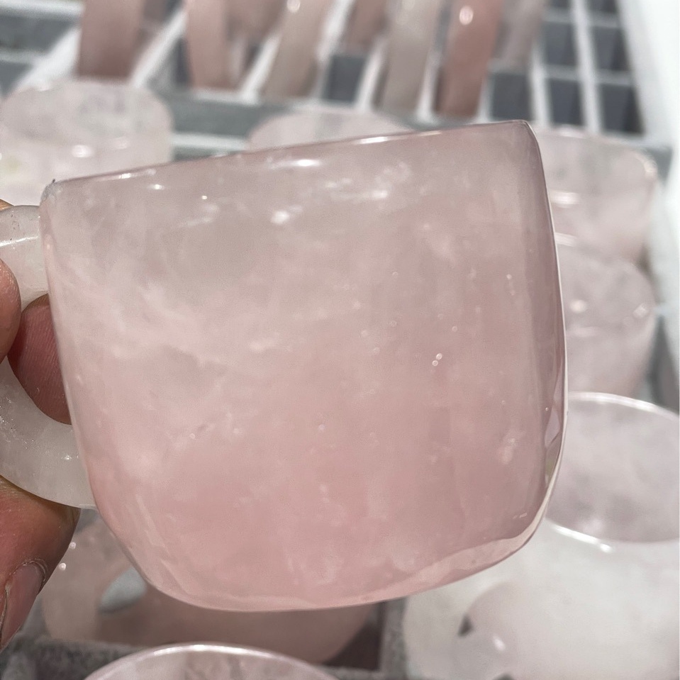 Natural healing rose quartz crystal cup high quality hand carving rose crystal cup set for home decoration