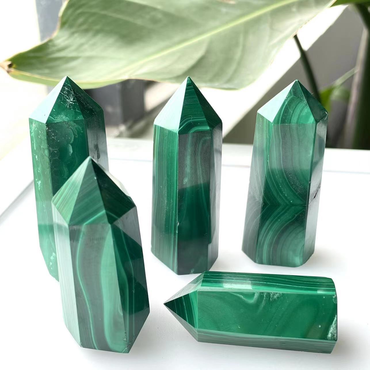 Best selling fengshui healing reiki gemstone crafts natural green malachite crystal wand point towers for decoration