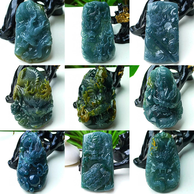 High quality natural gemstone carving crafts Myanmar jade jade dragon pendant carved jade pendant