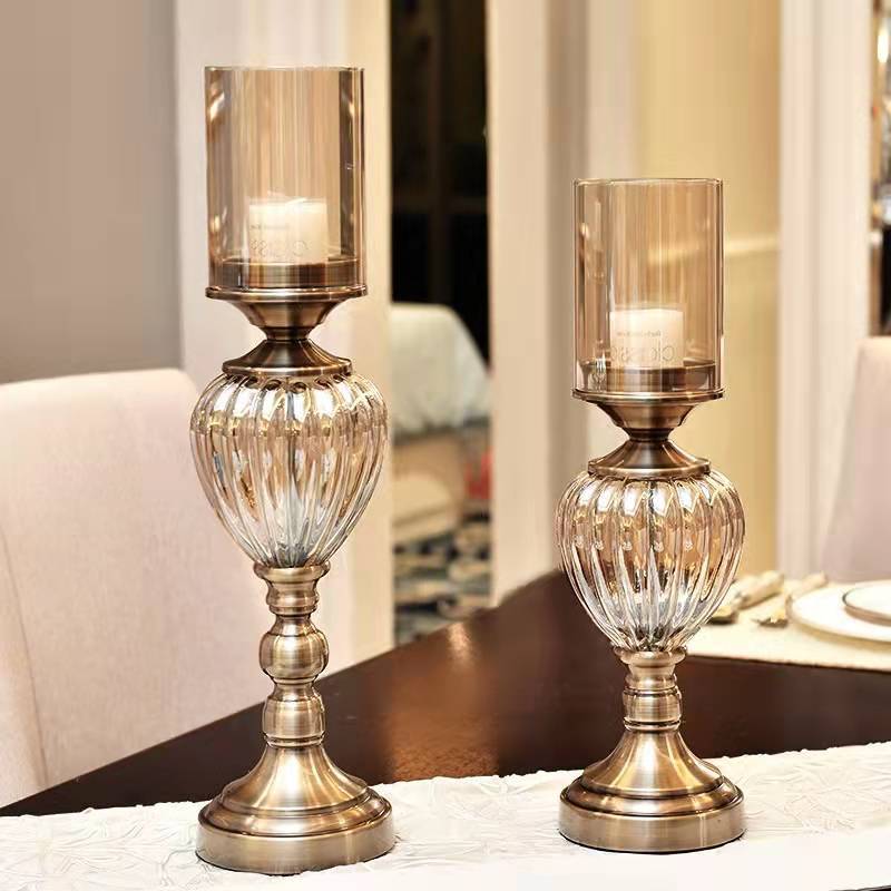 Bronze living room modern crystal table lamp wedding decoration metal lamp base wedding crystal candle holder