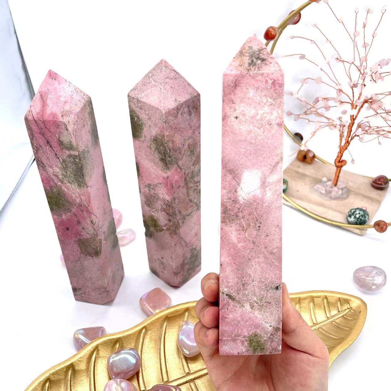 Wholesale high quality rose quartz stone tower decoration natural polished reiki rose crystal wand point for healing