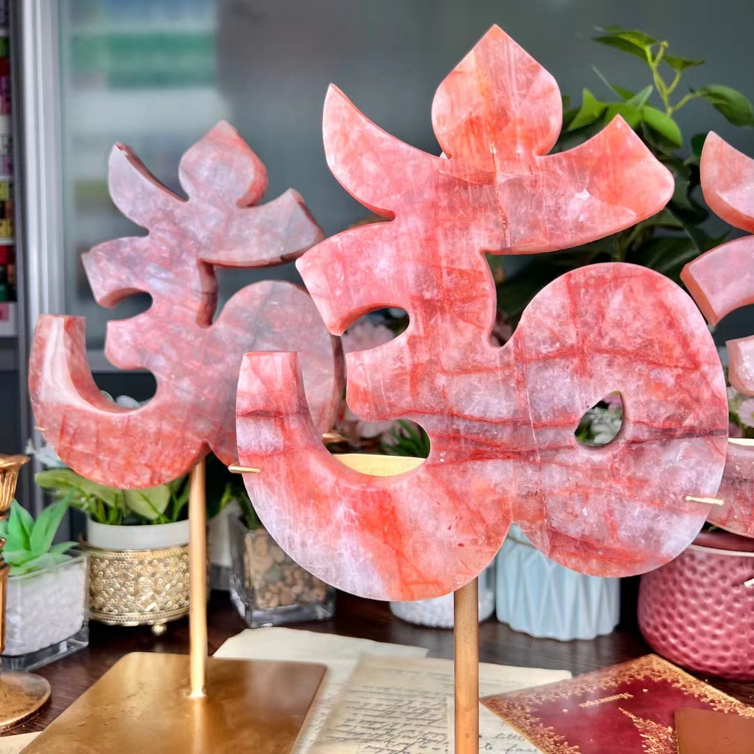 New product hand carved polished gemstone natural healing red gum flower crystal energy chart carving furnishing articles