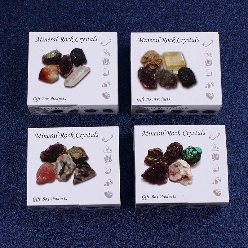 Good quality natural mineral rock crystal ore energy healing raw rough stone material teaching gift box set for sale