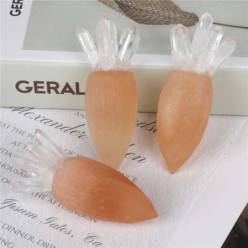 Wholesale New Supply Hand-Carved Carrot Natural Yellow Gypsum Crystal Carving Carrot Decoration For Home Crafts