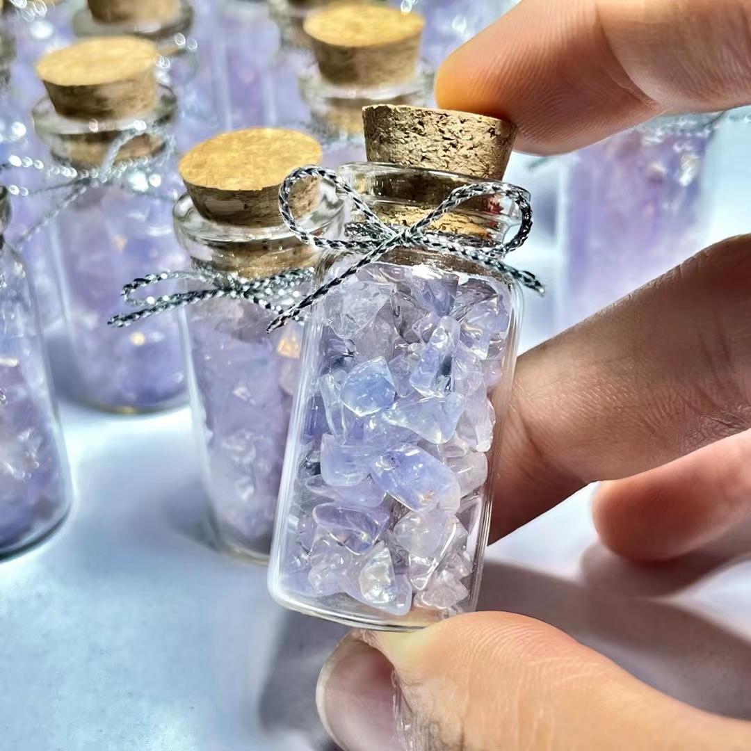 Natural purple jade crystal energy stone gravel healing polished mini amethyst crystal tumble stone wish bottle for gifts box