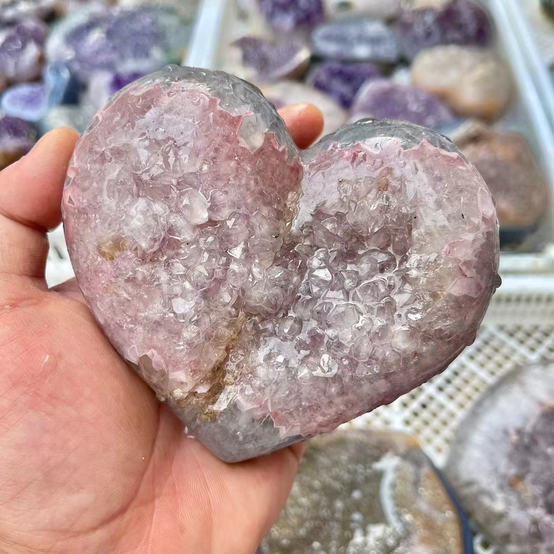 High quality crystal cluster hearts healing stone natural reiki amethyst cluster heart decoration for crystal crafts