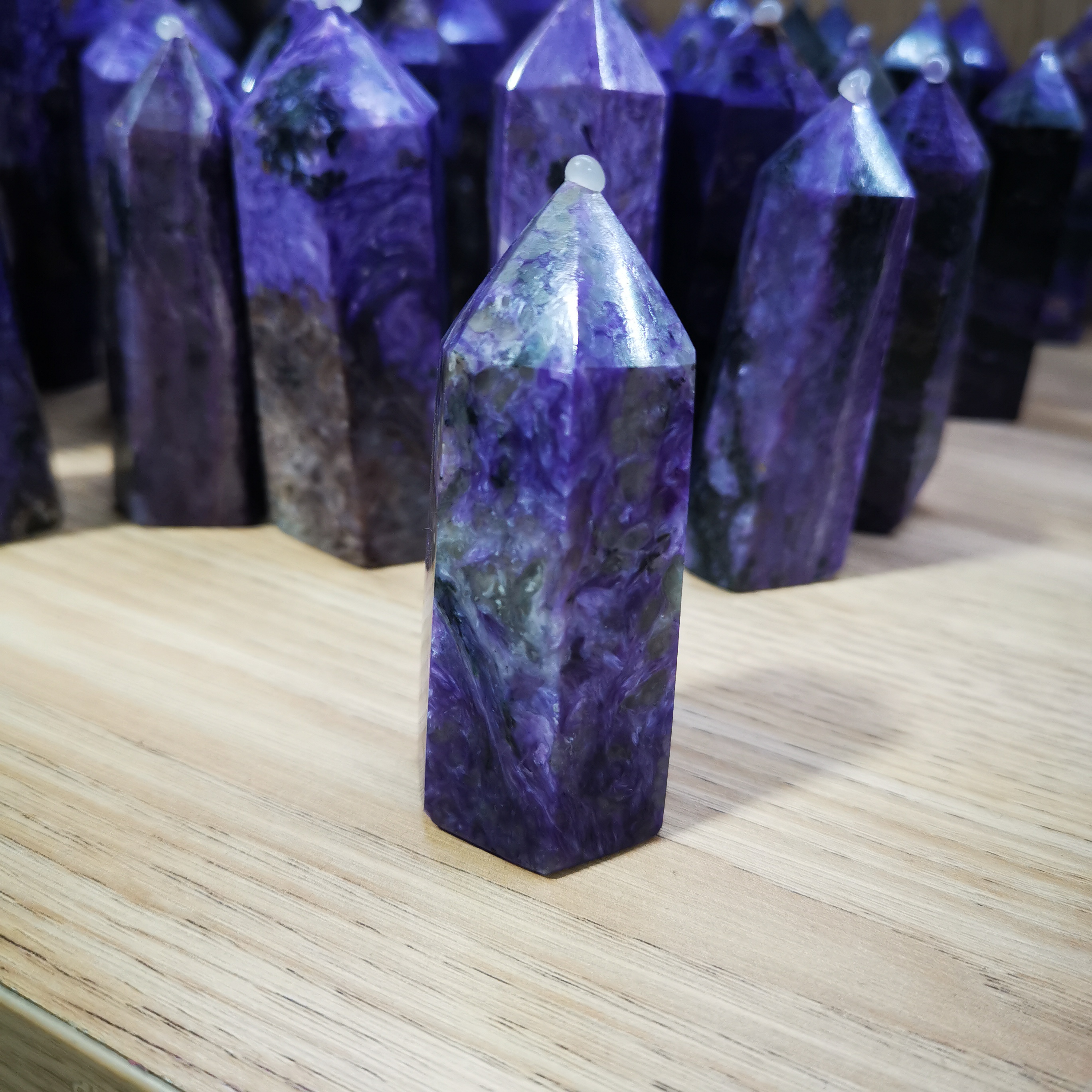 High quality natural reiki charoite stone wholesale bulk healing charoite crystal towers points for decoration crafts