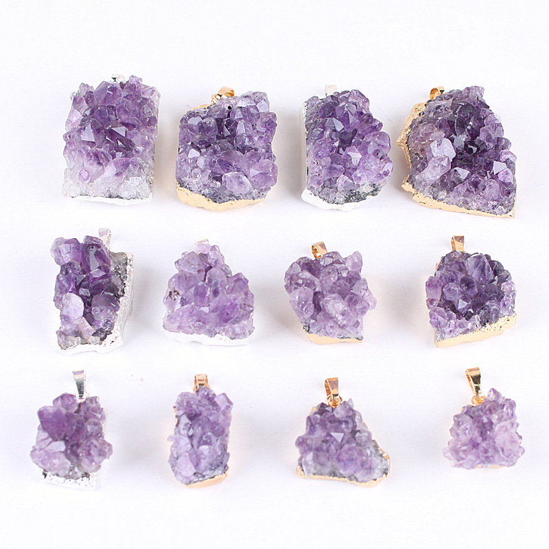 Hot Sale Natural Stone Crystal Jewelry Necklace Healing Energy Amethyst Cluster Gemstone Pendant For Decoration