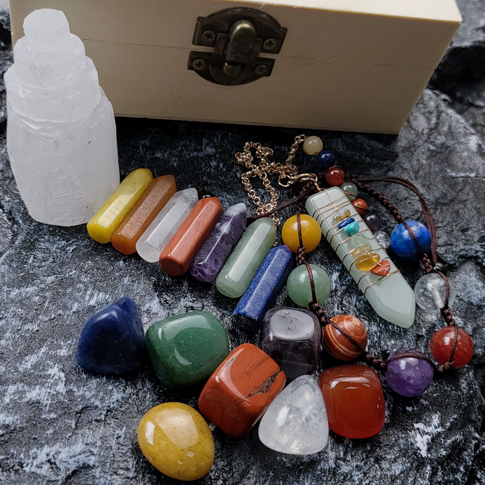 Wholesale Energy Chakra Crystal Set Healing Stones Polished Colorful 7 Chakra Bracelet ,Crystal Tower ,Tumbled Stones For Sale