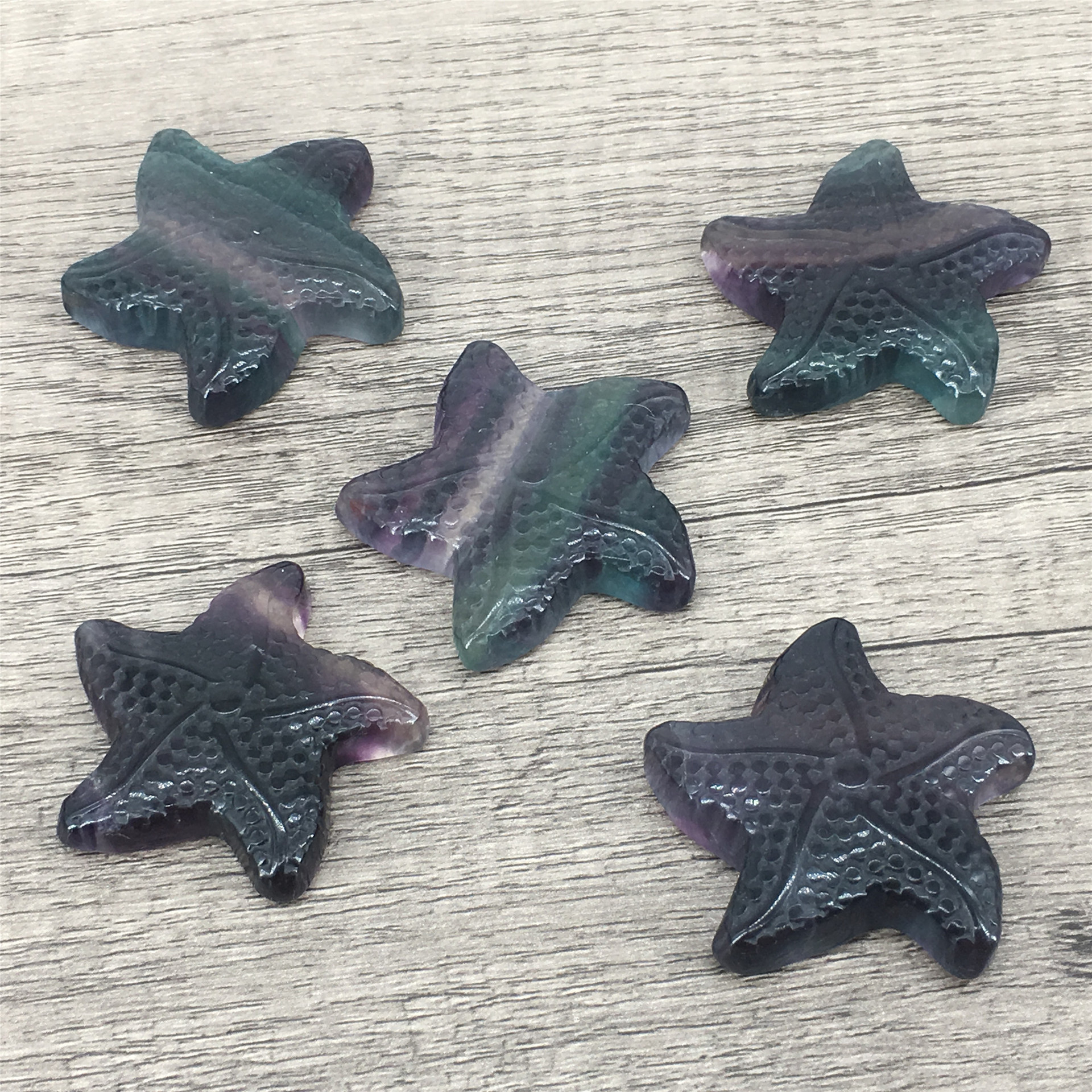 High quality wholesale hand carved crystal animal natural healing fluorite starfish crystal carving crafts for decoration