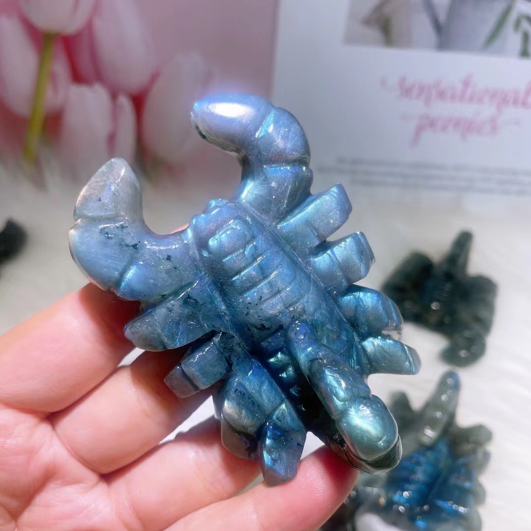 Hot sale natural stone hand carved animals wholesale bulk healing crystal carvings scorpion for home decoration