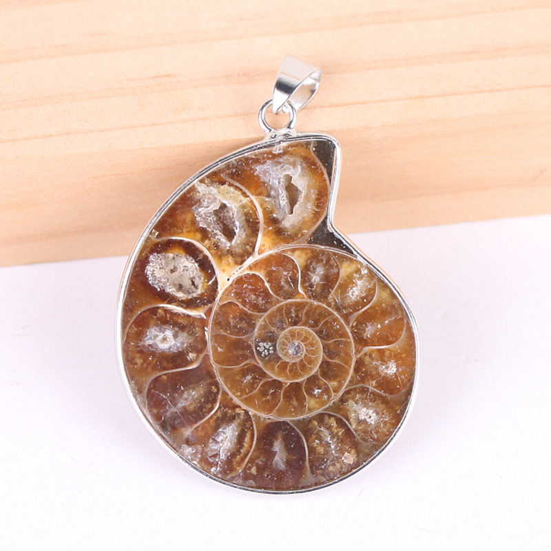 Wholesale best quality 1.5 inch natural stone ammonite conch fossil pendant necklace crystal healing stone for gift