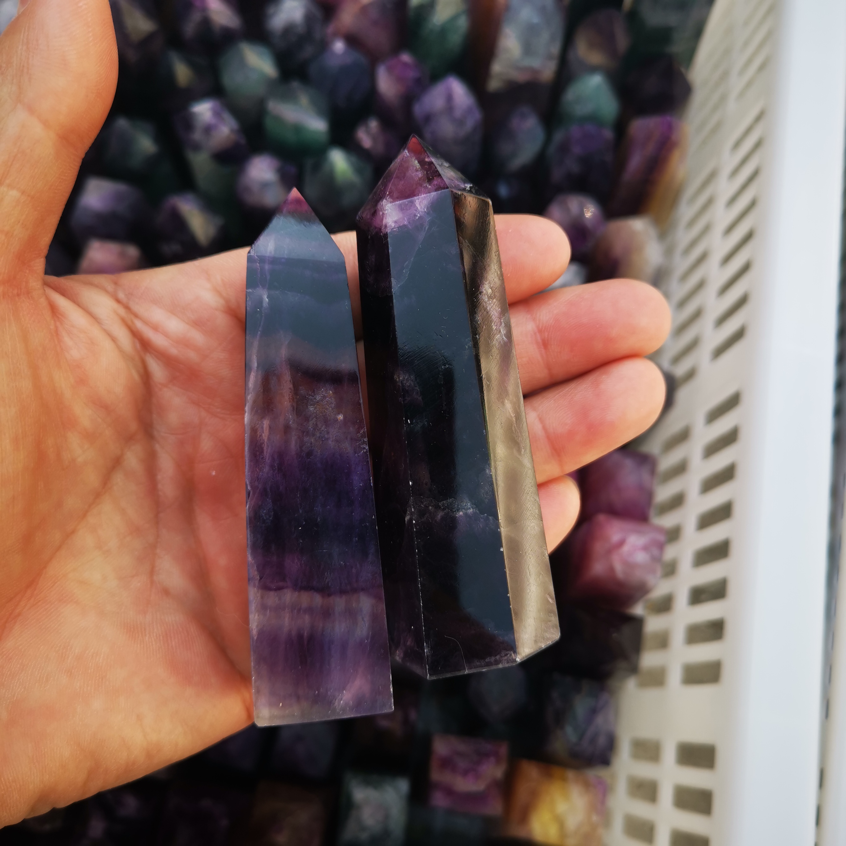 High quality wholesale natural healing reiki colorful fluorite polishing crystal wand point tower for decoration