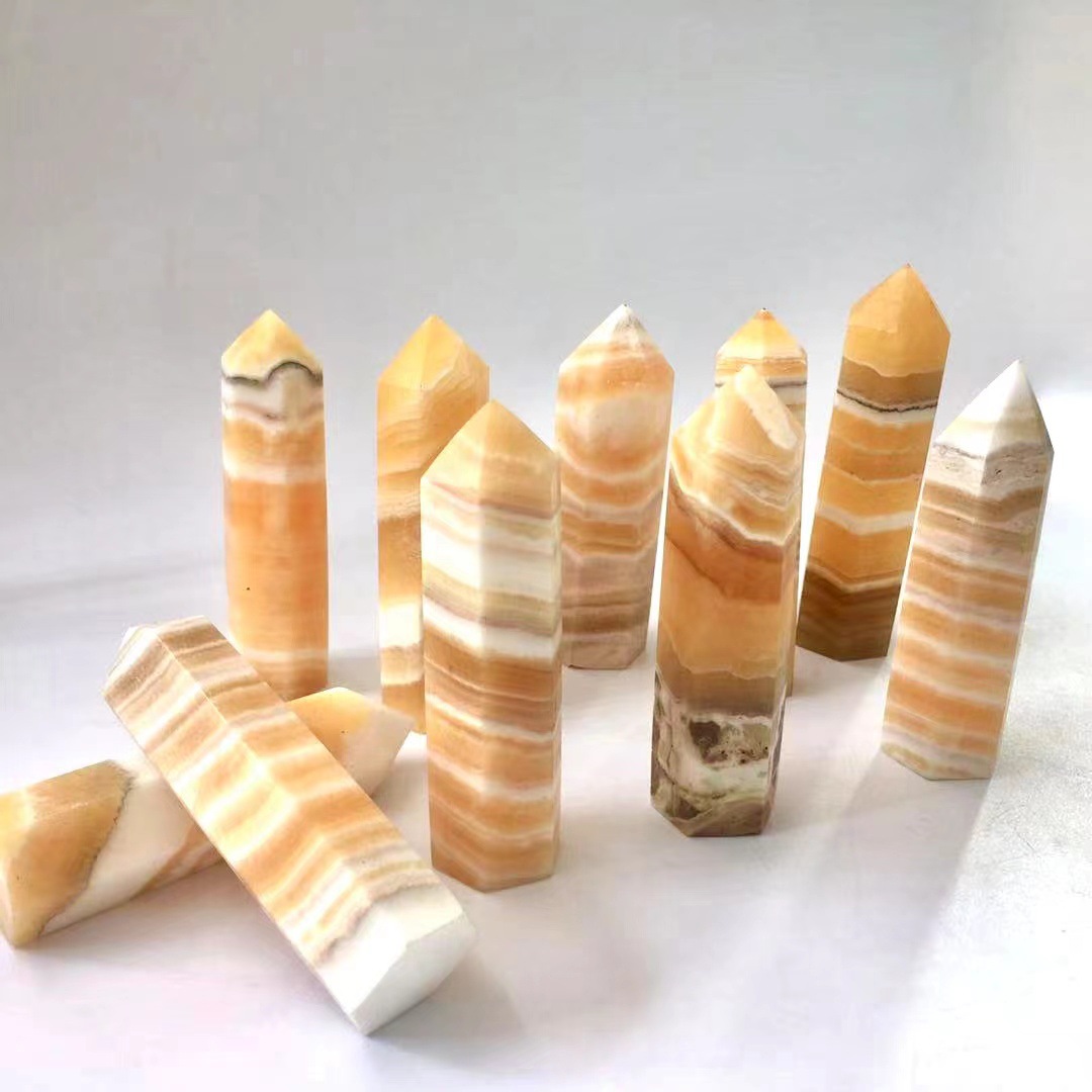 Wholesale bulk healing crystal stone natural polished orange calcite crystals gem point tower for decoration