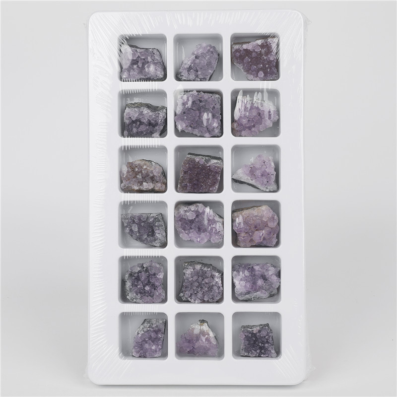 Best selling raw crystal cluster ore pvc boxed rough natural small amethyst cluster raw stone mineral specimens material