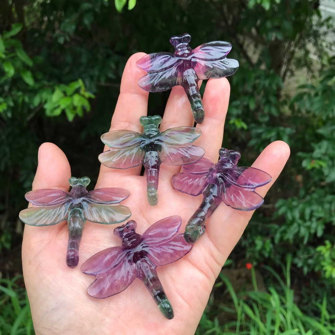 Hand carved crystal dragonfly wholesale natural healing mini animal crystal dragonfly carving for decoration