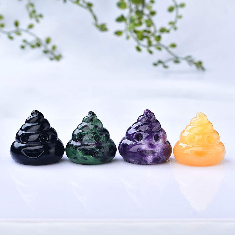 Best selling wholesale polished carved gemstones natural healing 2 inches crystal poo carvings crafts for sale