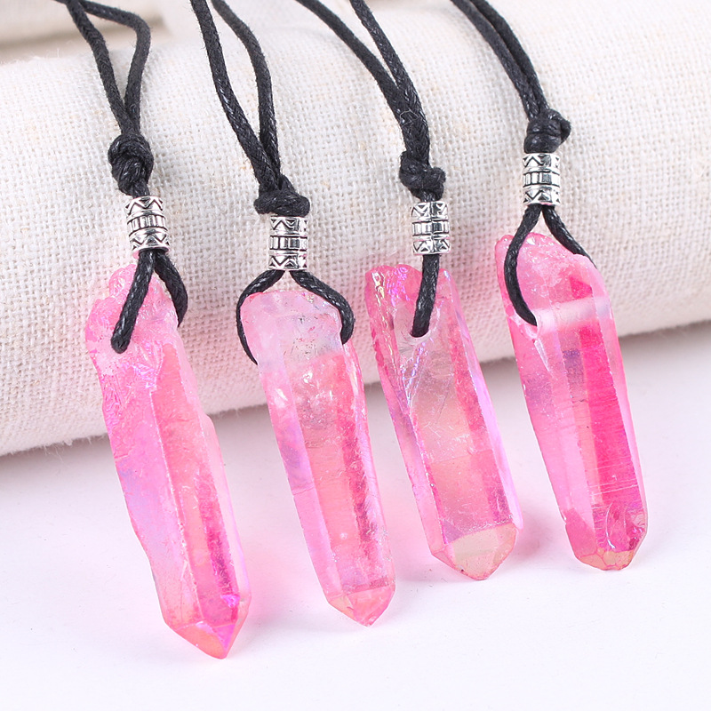 Natural Polished hexagonal gemstone pendant necklace healing colorful hexagon tower crystal wand point pendant for decoration