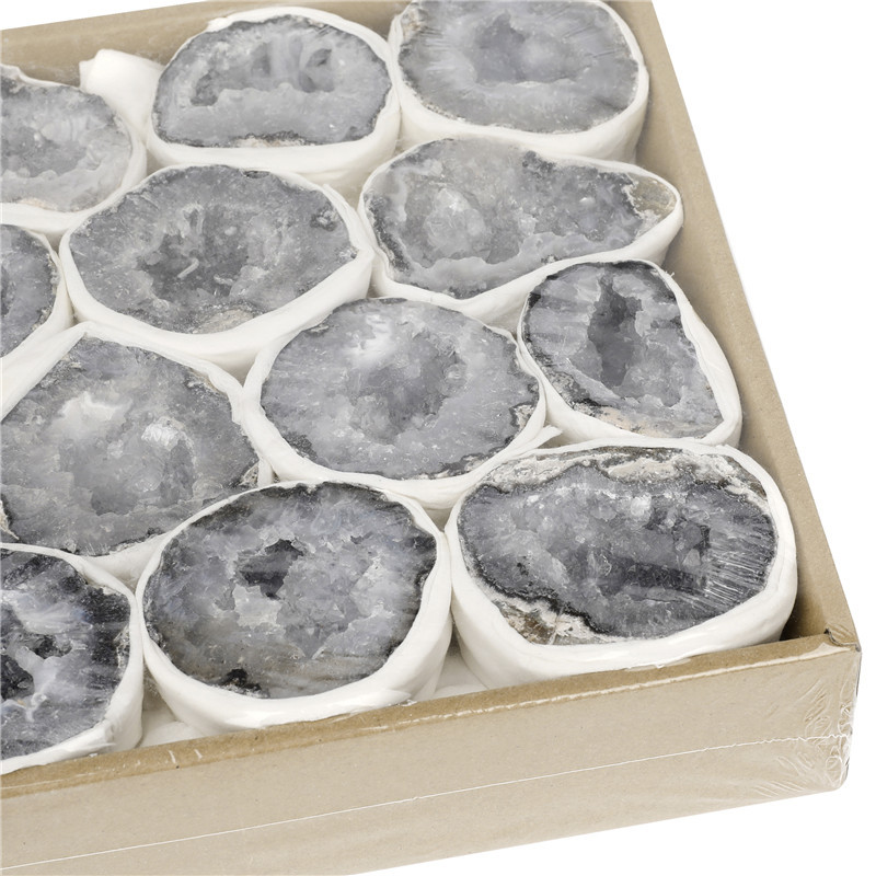 High Quality natural crystal healing stones half cut hollow agate crystal geode raw ore Gift Box