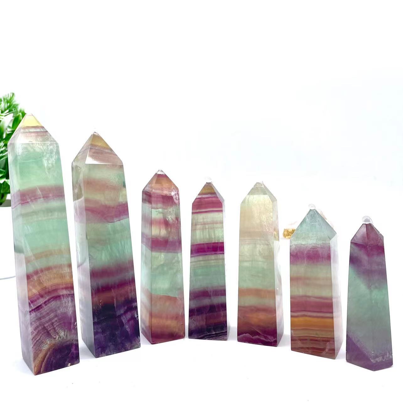 Best selling wholesale polished natural healing pink purple rainbow fluorite obelisk crystal quartz tower points for gifts