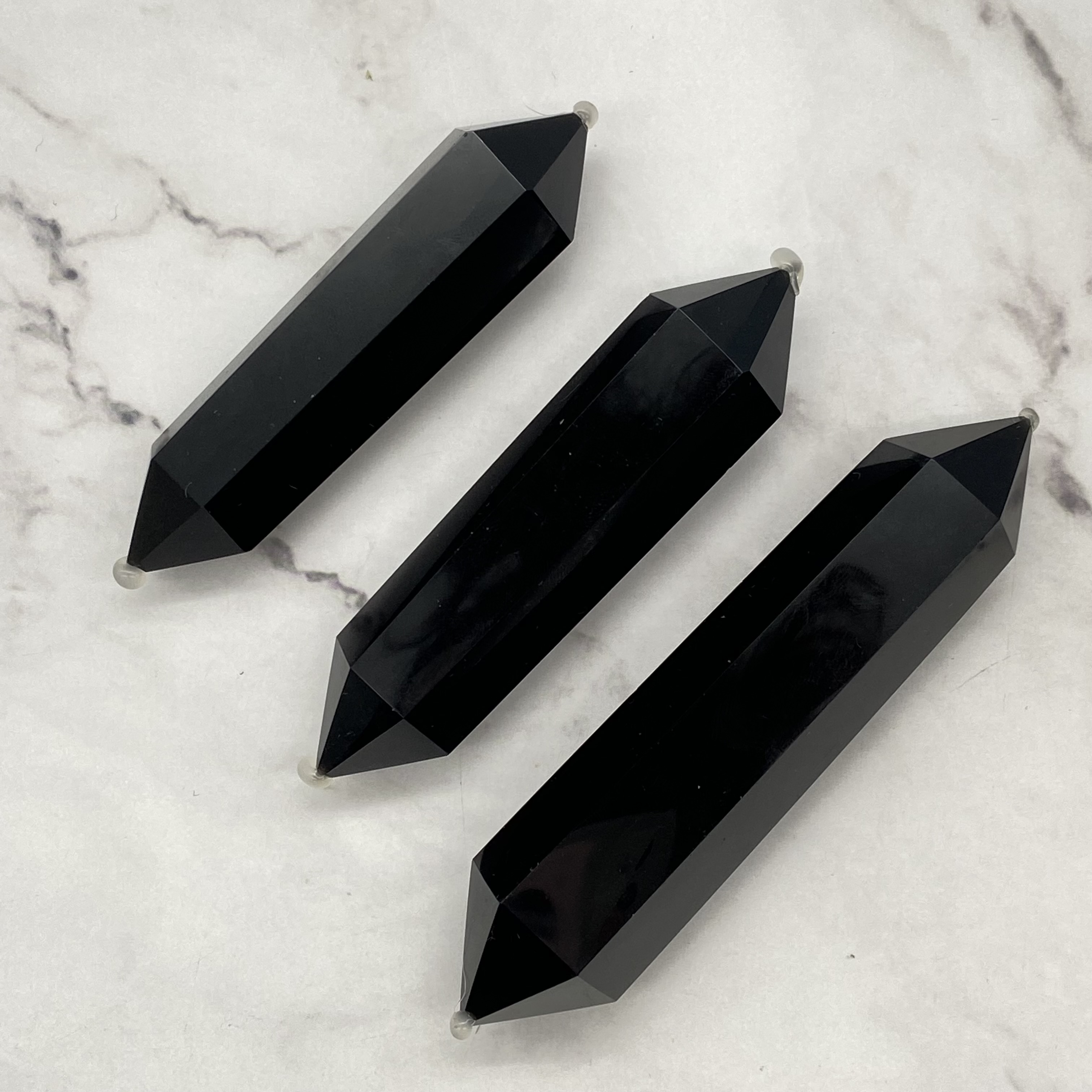 Wholesale natural crystal points gemstone tower healing Obsidian double pointed column for Craft decoration