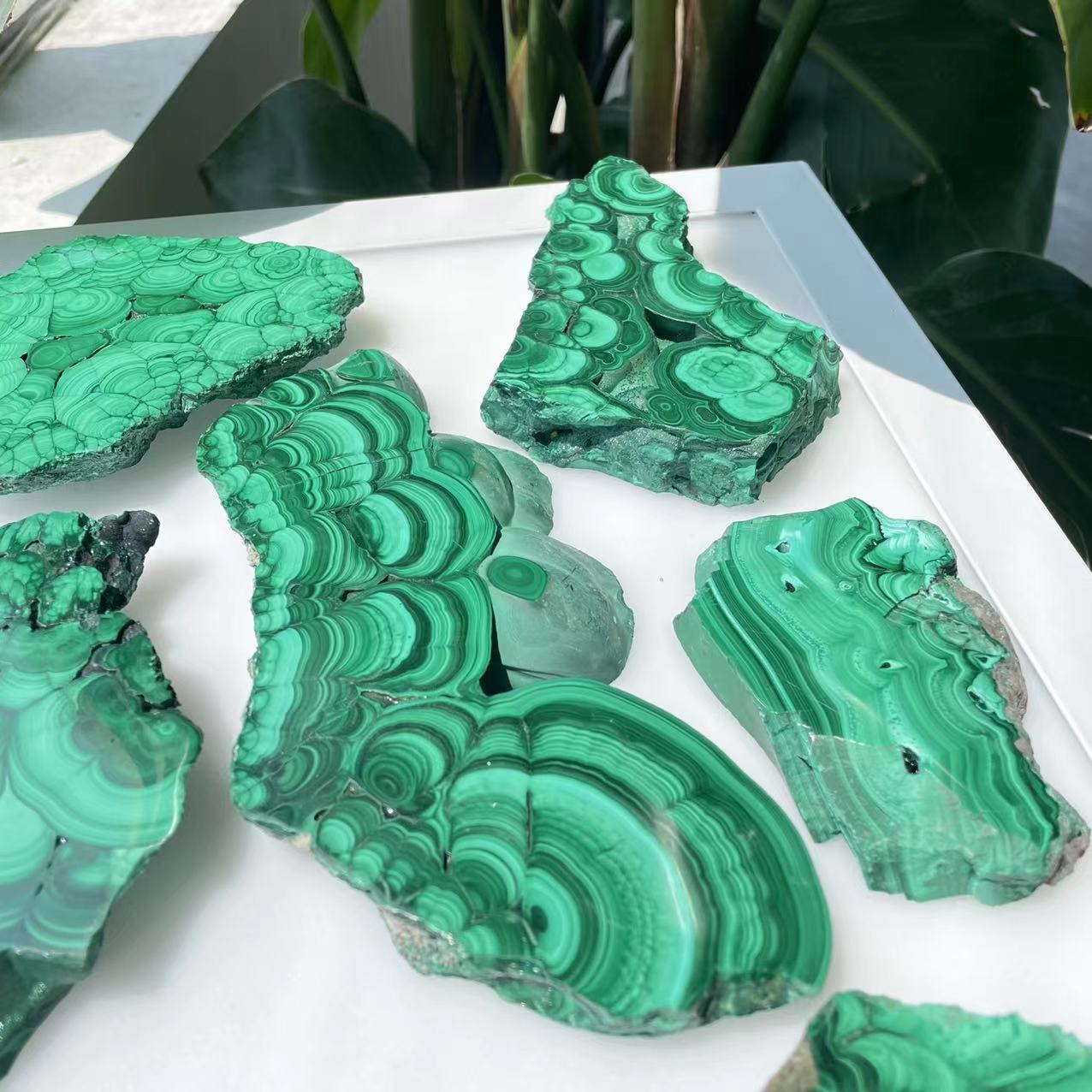 Natural crystal green malachite price wholesale polished healing malachite slice rough stone for decoration